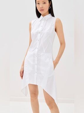 Helmut Lang Bustier Shirt Dress White Asymmetrical Hem Sleeveless Size 4 NWT